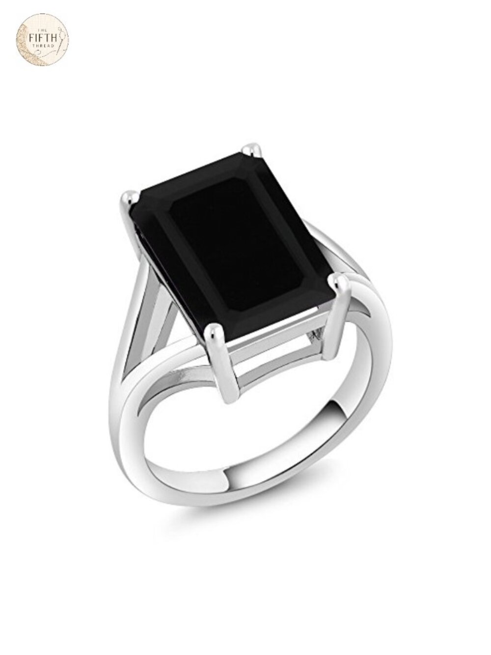 Emerald Cut Onyx Solitaire Ring 925 Sterling Silver Statement Jewelry